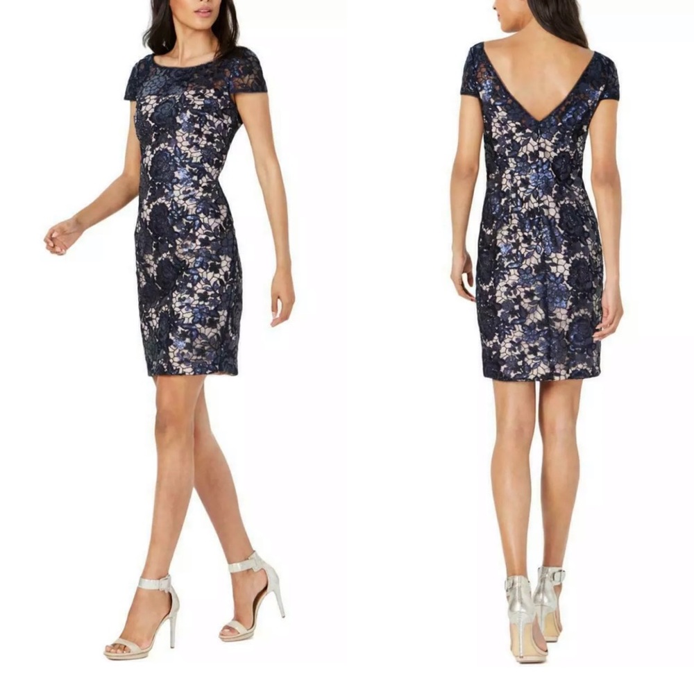 Calvin Klein Dress Sequin Open Back Sheath 16